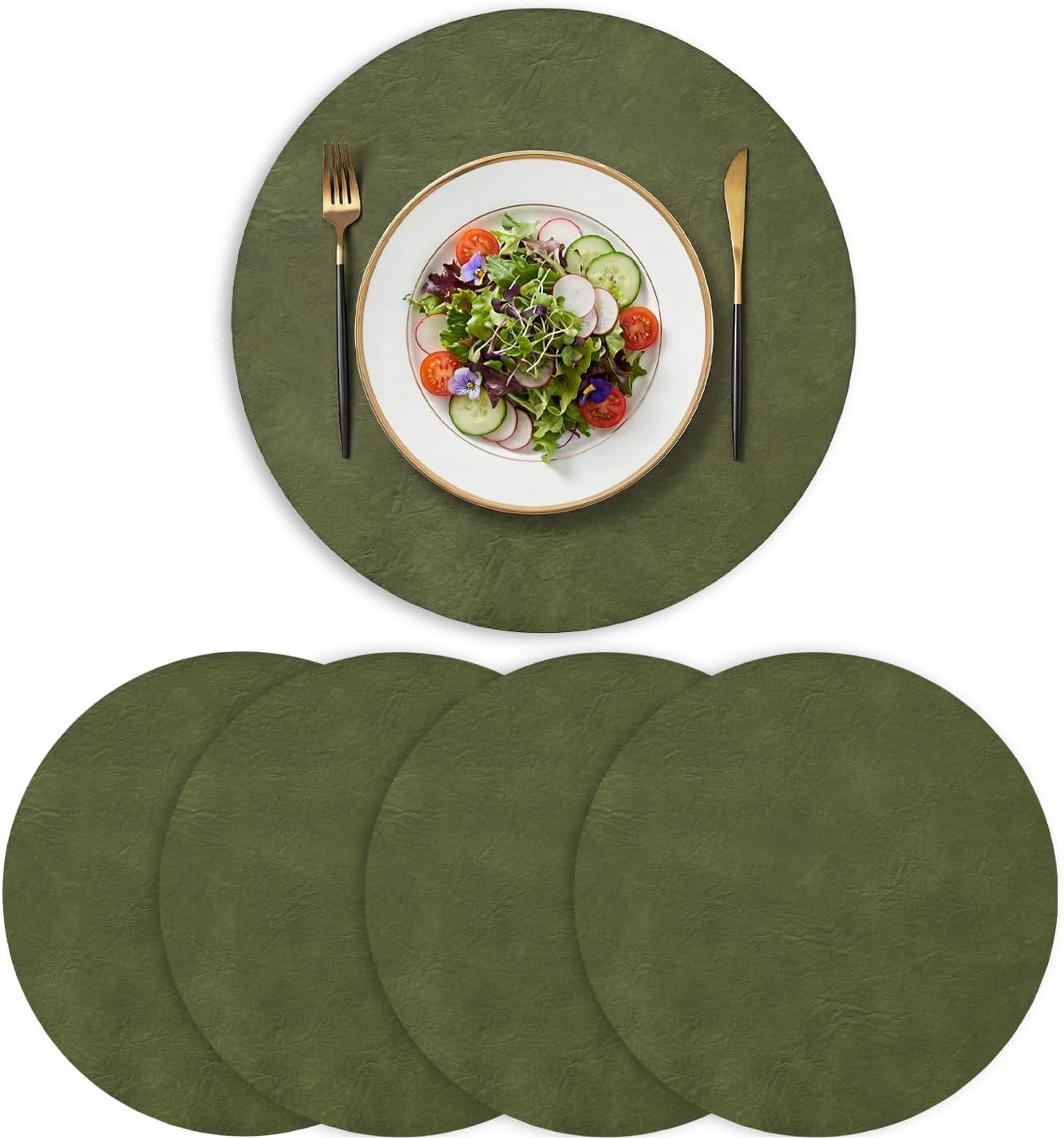image:imageArtoid Mode Green Faux Leather Placemats Set of 4 15 Inch Waterproof Wipeable Heat Resistant Vinyl Place Mats Reversible Table Mats for St Patricks Day Dining DecorOlive Green