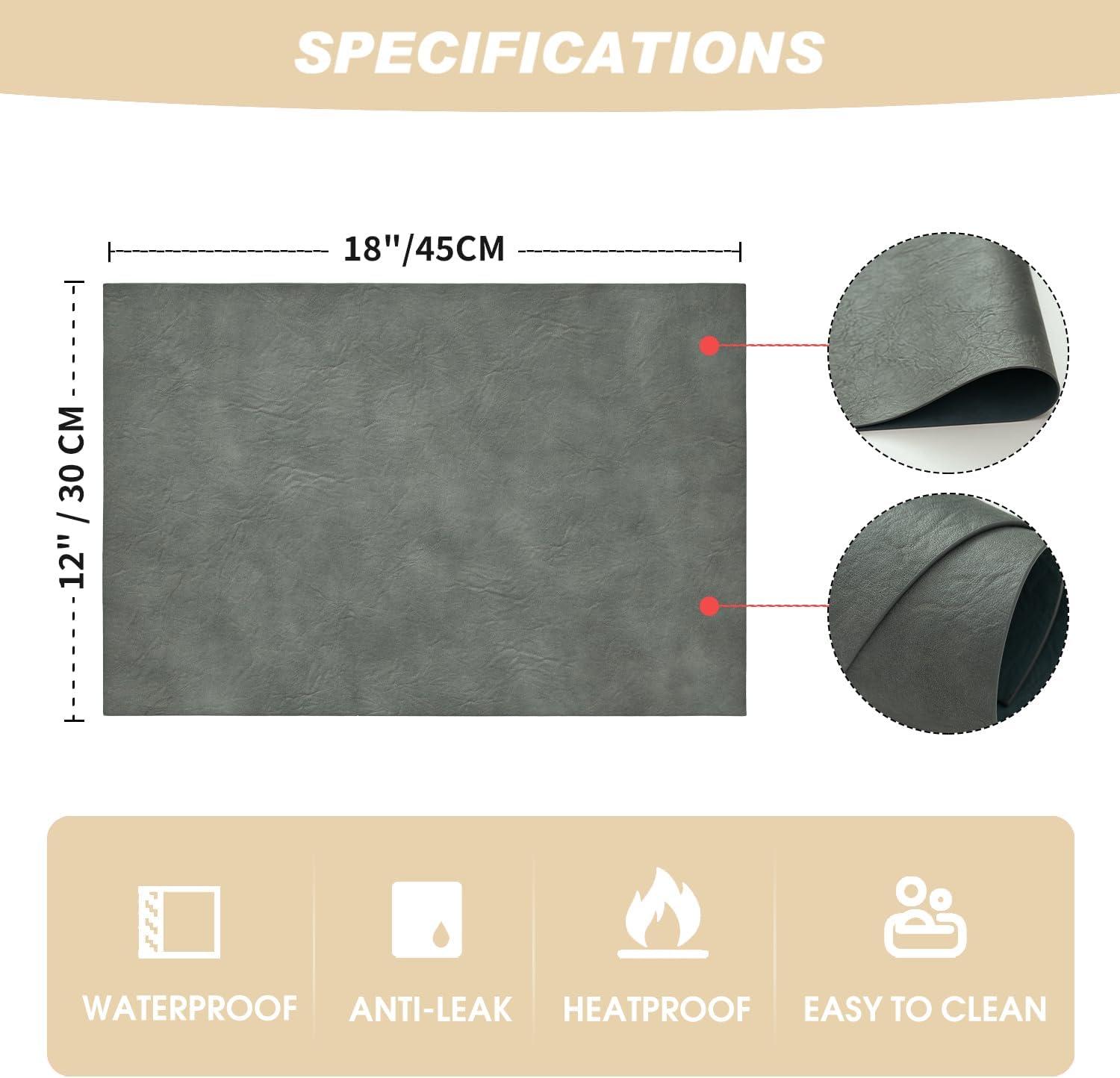 image:imageArtoid Mode Green Faux Leather Placemats Set of 4 15 Inch Waterproof Wipeable Heat Resistant Vinyl Place Mats Reversible Table Mats for St Patricks Day Dining DecorGray