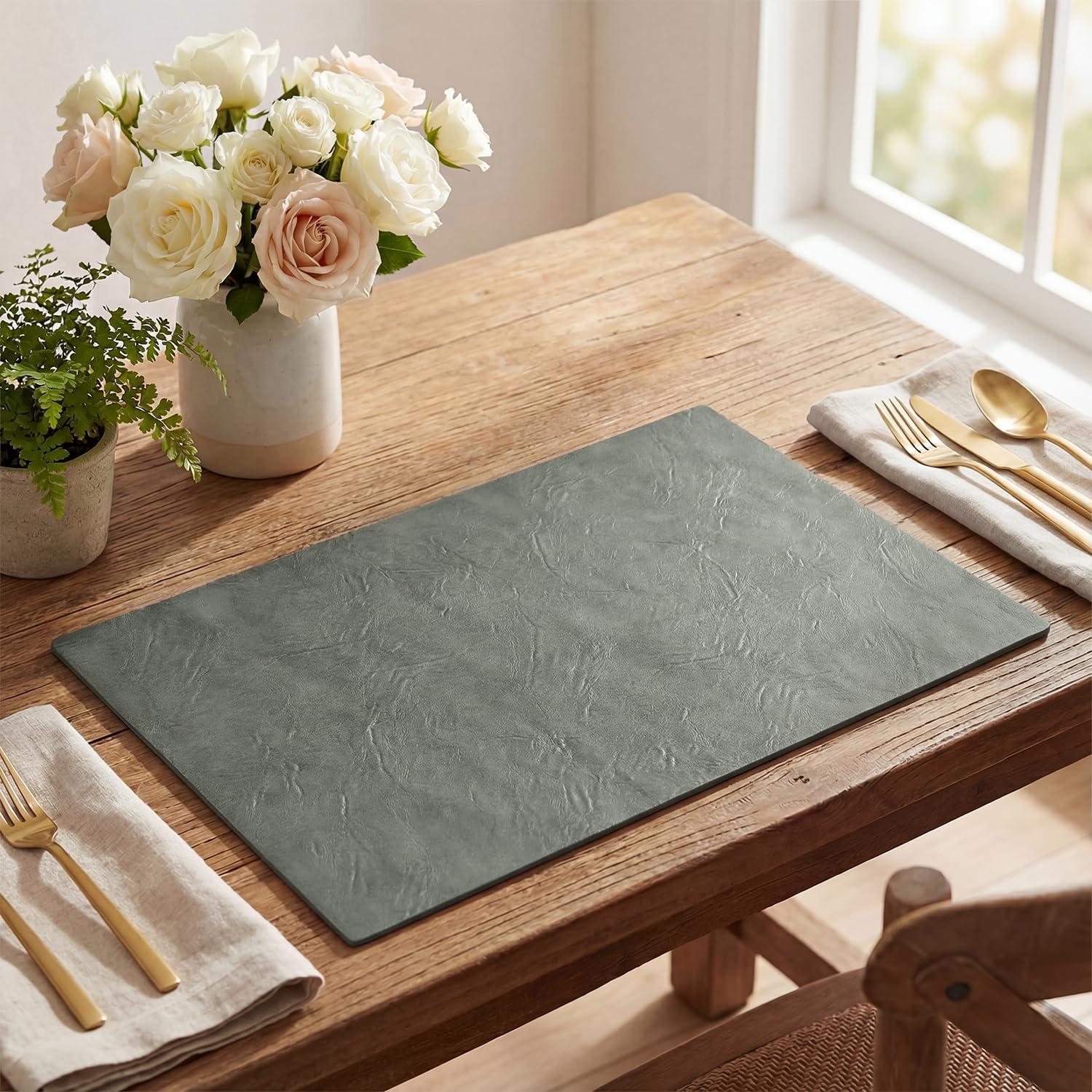 image:imageArtoid Mode Green Faux Leather Placemats Set of 4 15 Inch Waterproof Wipeable Heat Resistant Vinyl Place Mats Reversible Table Mats for St Patricks Day Dining DecorGray