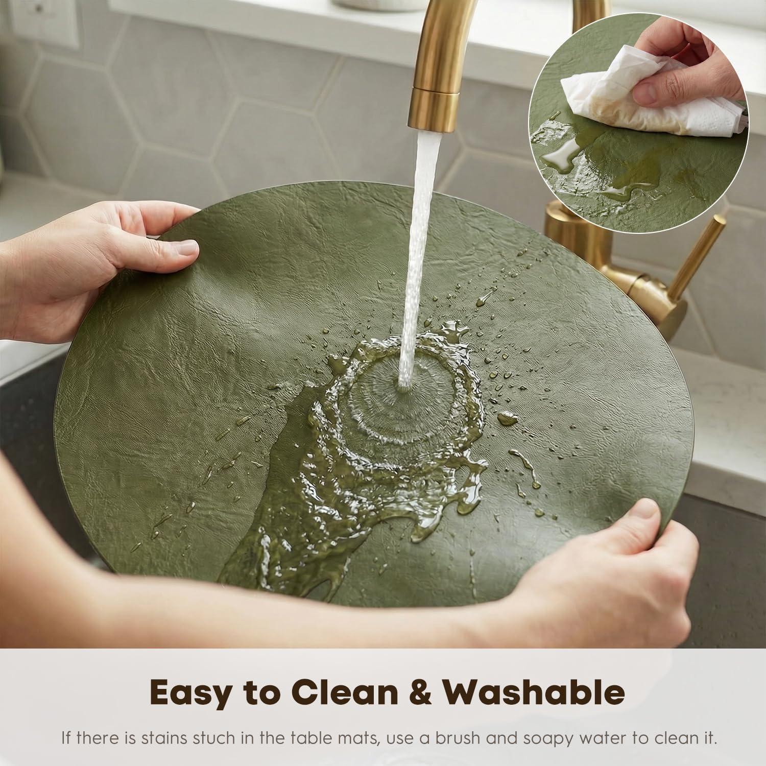 image:imageArtoid Mode Green Faux Leather Placemats Set of 4 15 Inch Waterproof Wipeable Heat Resistant Vinyl Place Mats Reversible Table Mats for St Patricks Day Dining DecorOlive Green