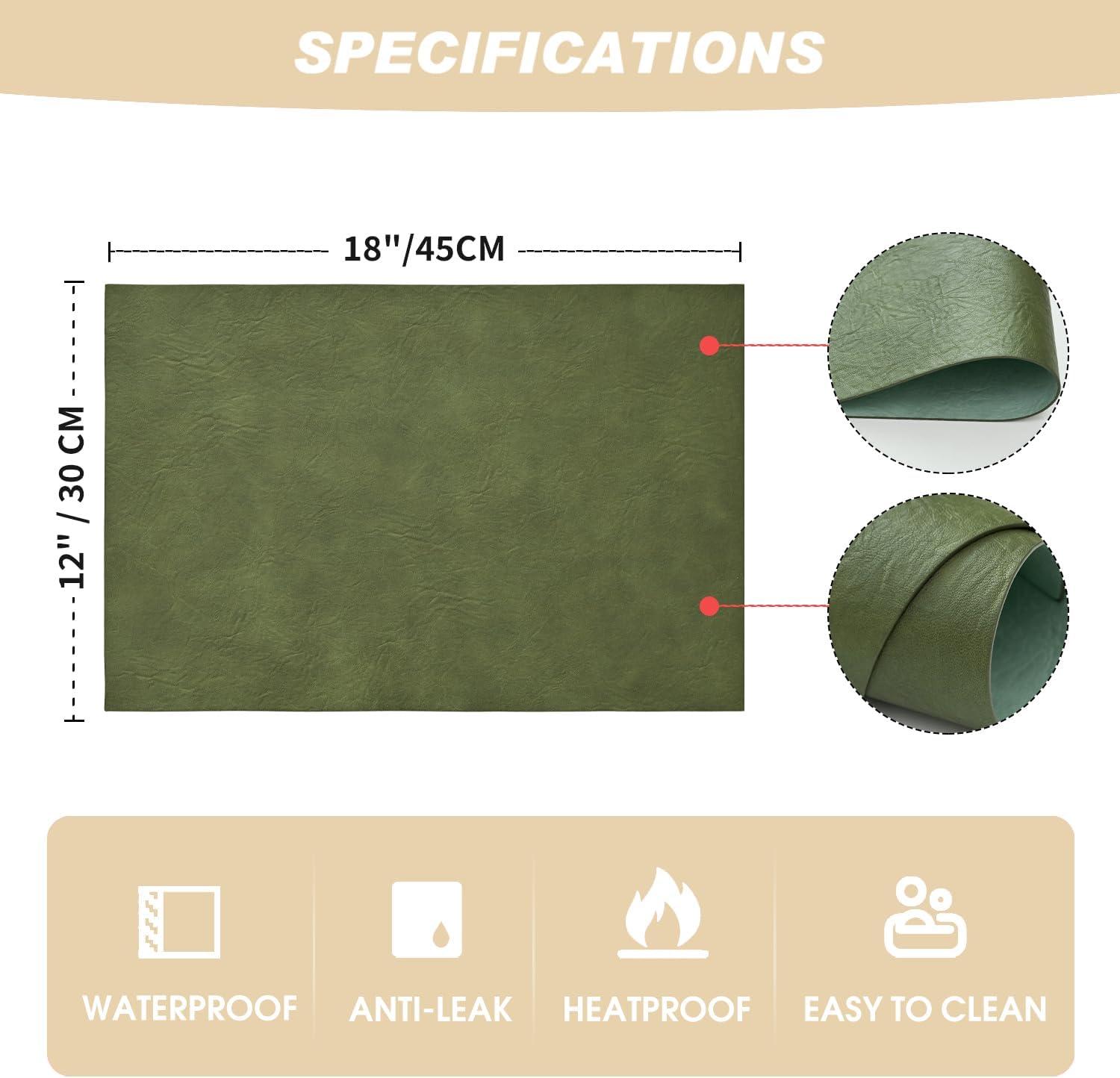 image:imageArtoid Mode Green Faux Leather Placemats Set of 4 15 Inch Waterproof Wipeable Heat Resistant Vinyl Place Mats Reversible Table Mats for St Patricks Day Dining DecorOlive Green