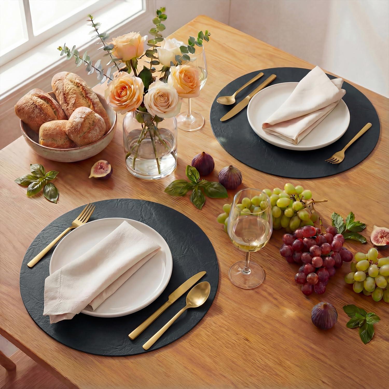 image:imageArtoid Mode Green Faux Leather Placemats Set of 4 15 Inch Waterproof Wipeable Heat Resistant Vinyl Place Mats Reversible Table Mats for St Patricks Day Dining DecorBlack