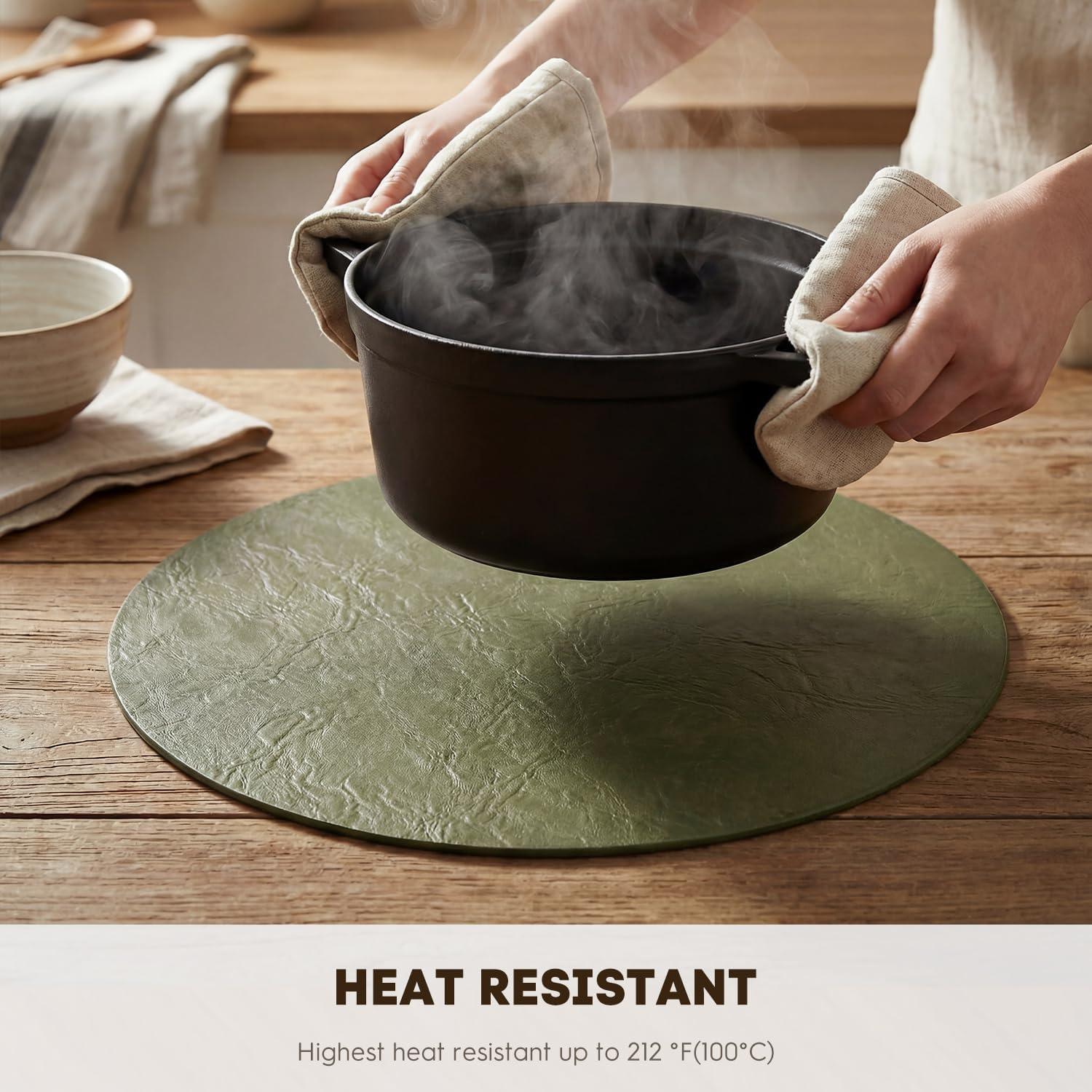 image:imageArtoid Mode Green Faux Leather Placemats Set of 4 15 Inch Waterproof Wipeable Heat Resistant Vinyl Place Mats Reversible Table Mats for St Patricks Day Dining DecorOlive Green