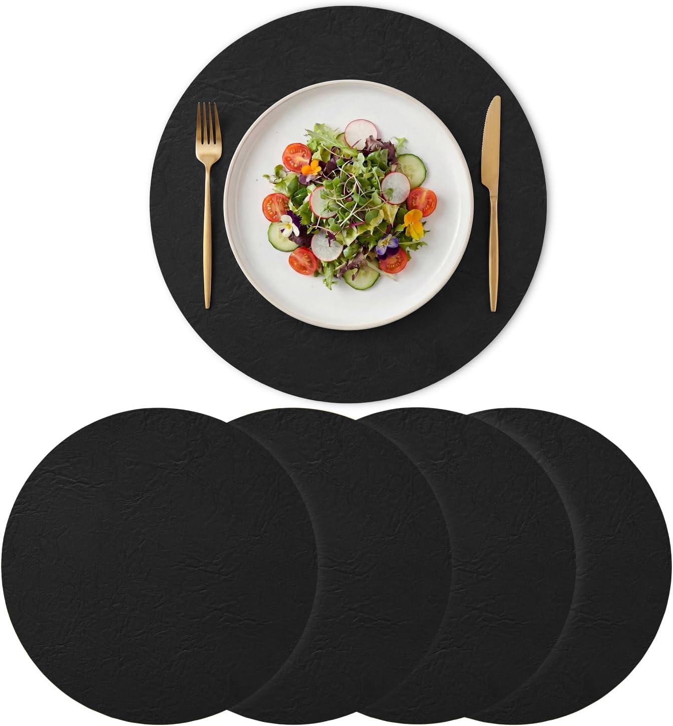 image:imageArtoid Mode Green Faux Leather Placemats Set of 4 15 Inch Waterproof Wipeable Heat Resistant Vinyl Place Mats Reversible Table Mats for St Patricks Day Dining DecorBlack