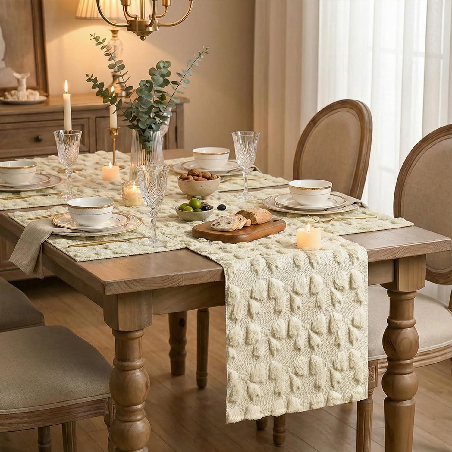 image:imageArtoid Mode Pink Bows Spring Placemats Set of 4 12x18 Inch Soft Plush Faux Fur Wool Holiday Table Mats for Party Kitchen Dining DecorationBeige