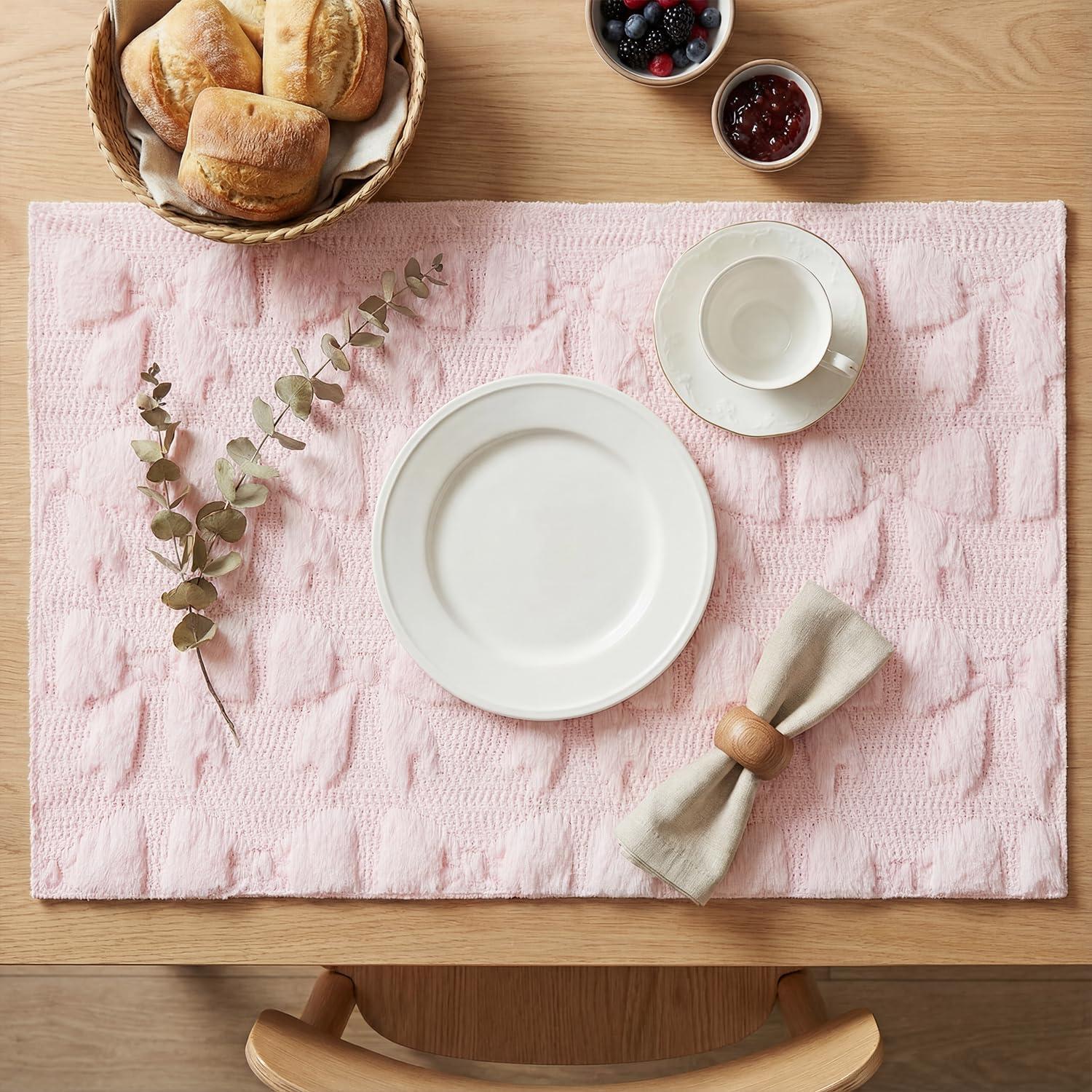 image:imageArtoid Mode Pink Bows Spring Placemats Set of 4 12x18 Inch Soft Plush Faux Fur Wool Holiday Table Mats for Party Kitchen Dining DecorationPink