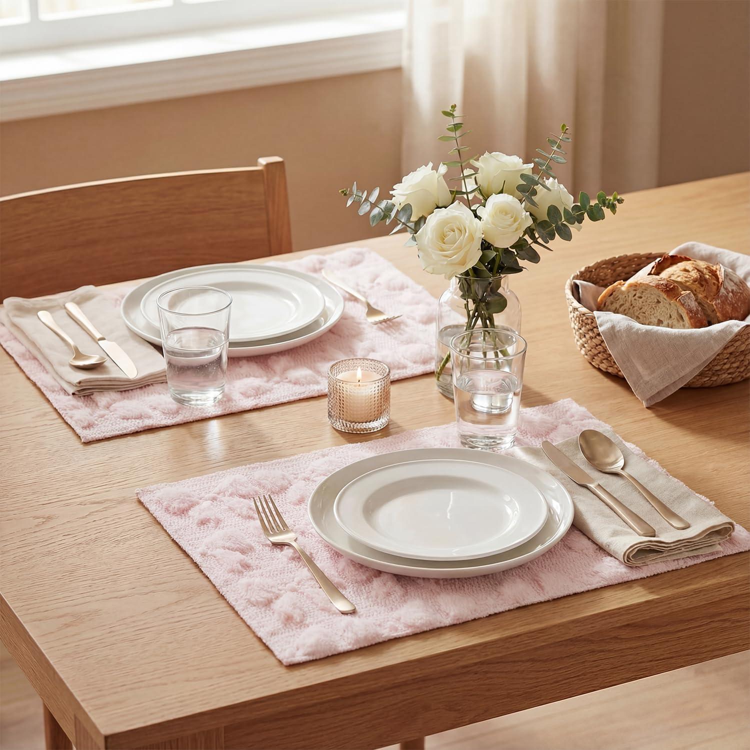 image:imageArtoid Mode Pink Bows Spring Placemats Set of 4 12x18 Inch Soft Plush Faux Fur Wool Holiday Table Mats for Party Kitchen Dining DecorationPink