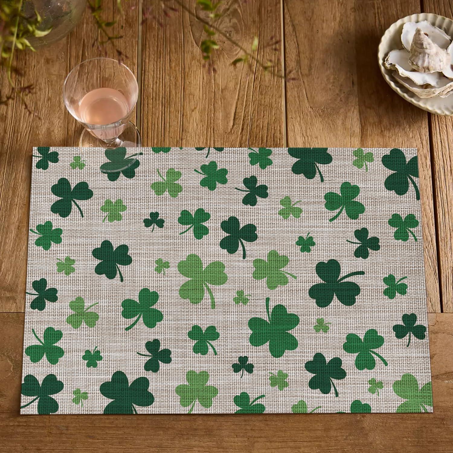 image:imageArtoid Mode Shamrock St Patricks Day Vinyl Placemats Set of 4 12x18 Inch Spring Washable Heat Resistant Plastic Place Mats for Party Dining Table Decor