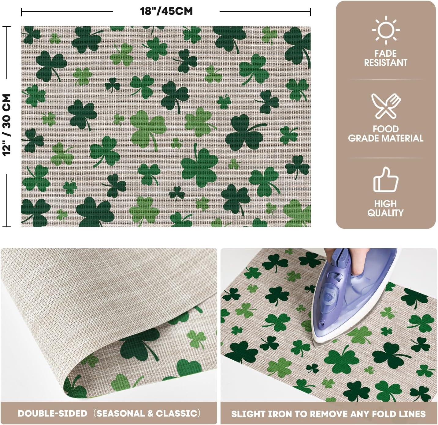 image:imageArtoid Mode Shamrock St Patricks Day Vinyl Placemats Set of 4 12x18 Inch Spring Washable Heat Resistant Plastic Place Mats for Party Dining Table Decor