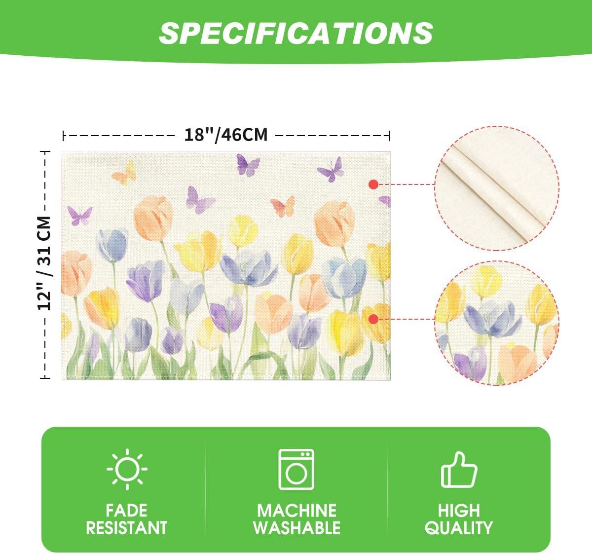 image:imageArtoid Mode Watercolour Tulip Butterflies Round Spring Placemats Set of 4 14 Inch Seasonal Holiday Table Mats for Party Kitchen Dining DecorationBeige