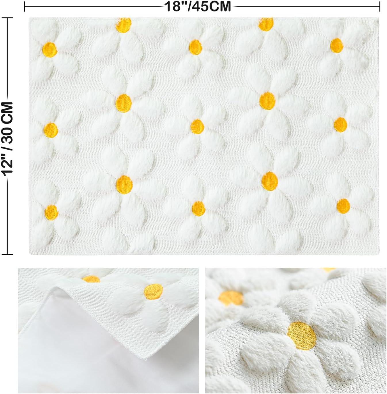 image:imageArtoid Mode Yellow Daisy Embroidery Spring Placemats Set of 4 12x18 Inch Soft Plush Faux Fur Wool Holiday Table Mats for Party Kitchen Dining DecorationWhite