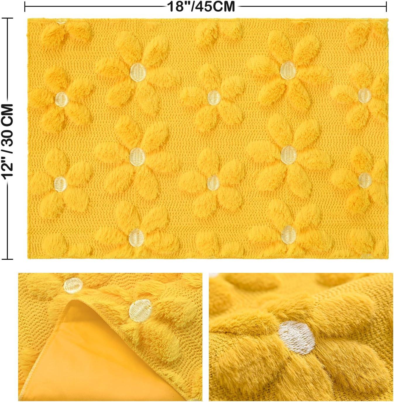 image:imageArtoid Mode Yellow Daisy Embroidery Spring Placemats Set of 4 12x18 Inch Soft Plush Faux Fur Wool Holiday Table Mats for Party Kitchen Dining DecorationOrange Yellow