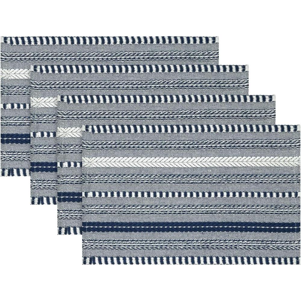 image:imageArtoid Mode Black Farmhouse Woven Braided Stripe Placemats Set of 412x18 Inch Seasonal Holiday Table Mats Party Kitchen Dining DecorationDark Blue
