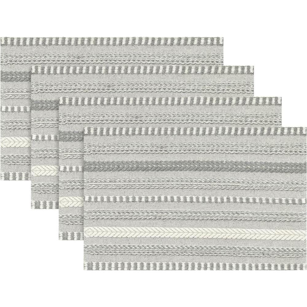 image:imageArtoid Mode Black Farmhouse Woven Braided Stripe Placemats Set of 412x18 Inch Seasonal Holiday Table Mats Party Kitchen Dining DecorationDark Grey