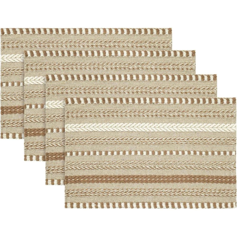 image:imageArtoid Mode Black Farmhouse Woven Braided Stripe Placemats Set of 412x18 Inch Seasonal Holiday Table Mats Party Kitchen Dining DecorationLight Coffee