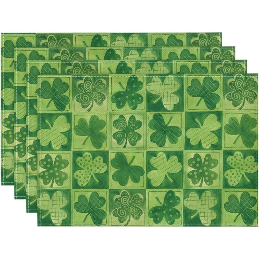 image:imageArtoid Mode Buffalo Plaid Shamrock St Patricks Day Placemats Set of 4 12x18 Inch Seasonal Spring Table Mats for Party Kitchen Dining Decoration