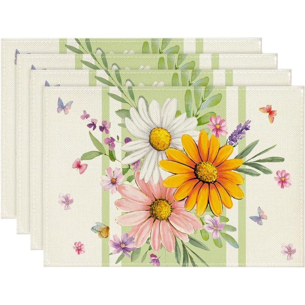 image:imageArtoid Mode Green Daisy Leaf Spring Placemats Set of 4 12x18 Inch Seasonal Summer Holiday Pastoral Table Mats for Party Kitchen Dining DecorationGreen
