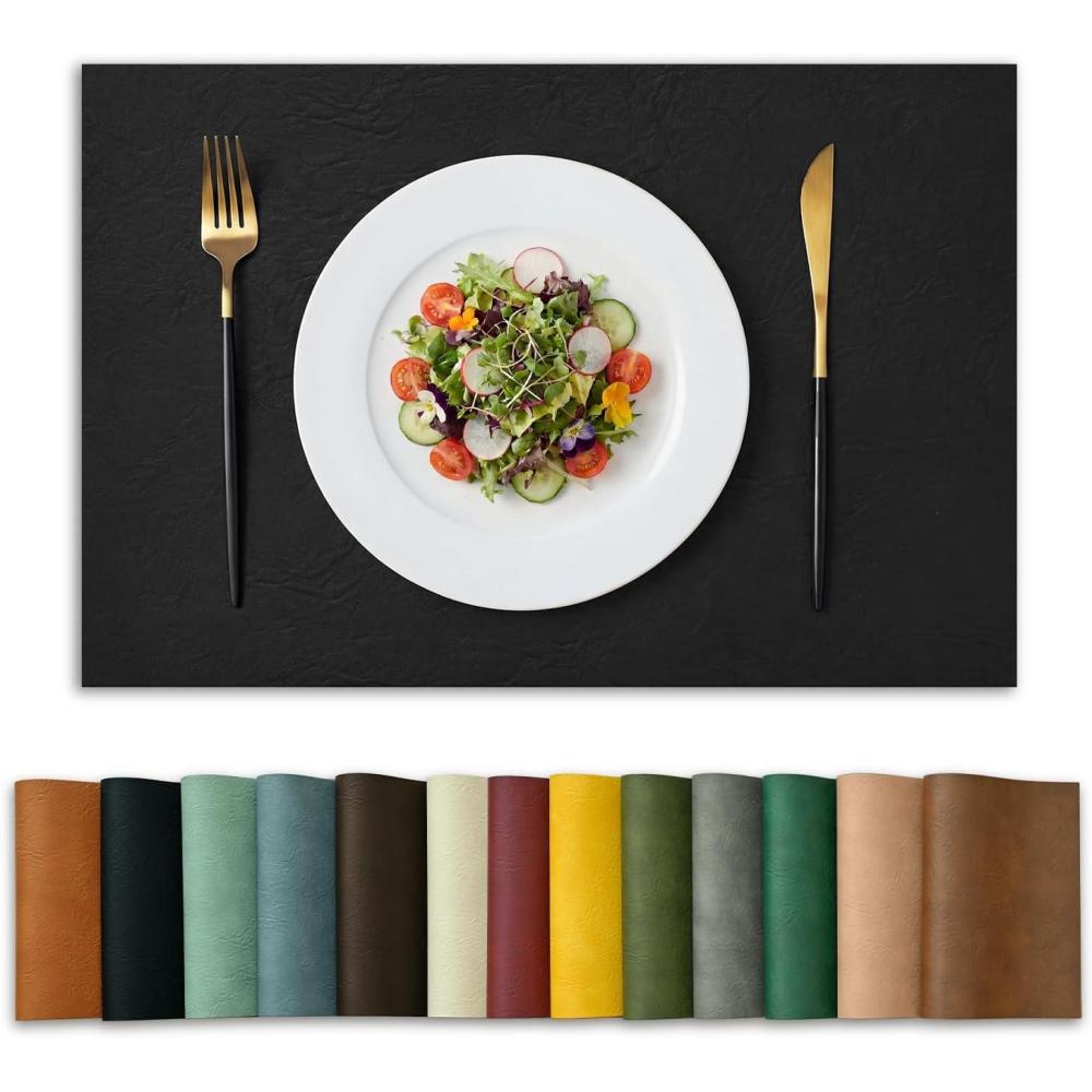 image:imageArtoid Mode Green Faux Leather Placemats Set of 4 15 Inch Waterproof Wipeable Heat Resistant Vinyl Place Mats Reversible Table Mats for St Patricks Day Dining DecorBlack