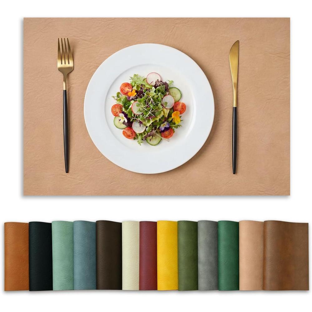 image:imageArtoid Mode Green Faux Leather Placemats Set of 4 15 Inch Waterproof Wipeable Heat Resistant Vinyl Place Mats Reversible Table Mats for St Patricks Day Dining DecorPink