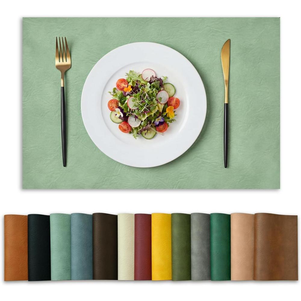 image:imageArtoid Mode Green Faux Leather Placemats Set of 4 15 Inch Waterproof Wipeable Heat Resistant Vinyl Place Mats Reversible Table Mats for St Patricks Day Dining DecorSage