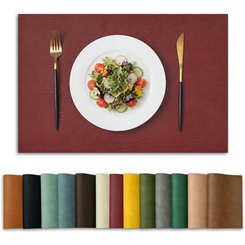 image:imageArtoid Mode Green Faux Leather Placemats Set of 4 15 Inch Waterproof Wipeable Heat Resistant Vinyl Place Mats Reversible Table Mats for St Patricks Day Dining DecorRed