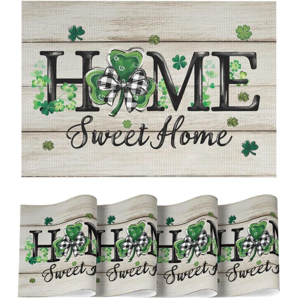image:imageArtoid Mode Irish St Patricks Day Vinyl Placemats Set of 4 Washable Woven NonSlip Plastic Table Mats for Farmhouse Holiday Party Kitchen Dining Decor