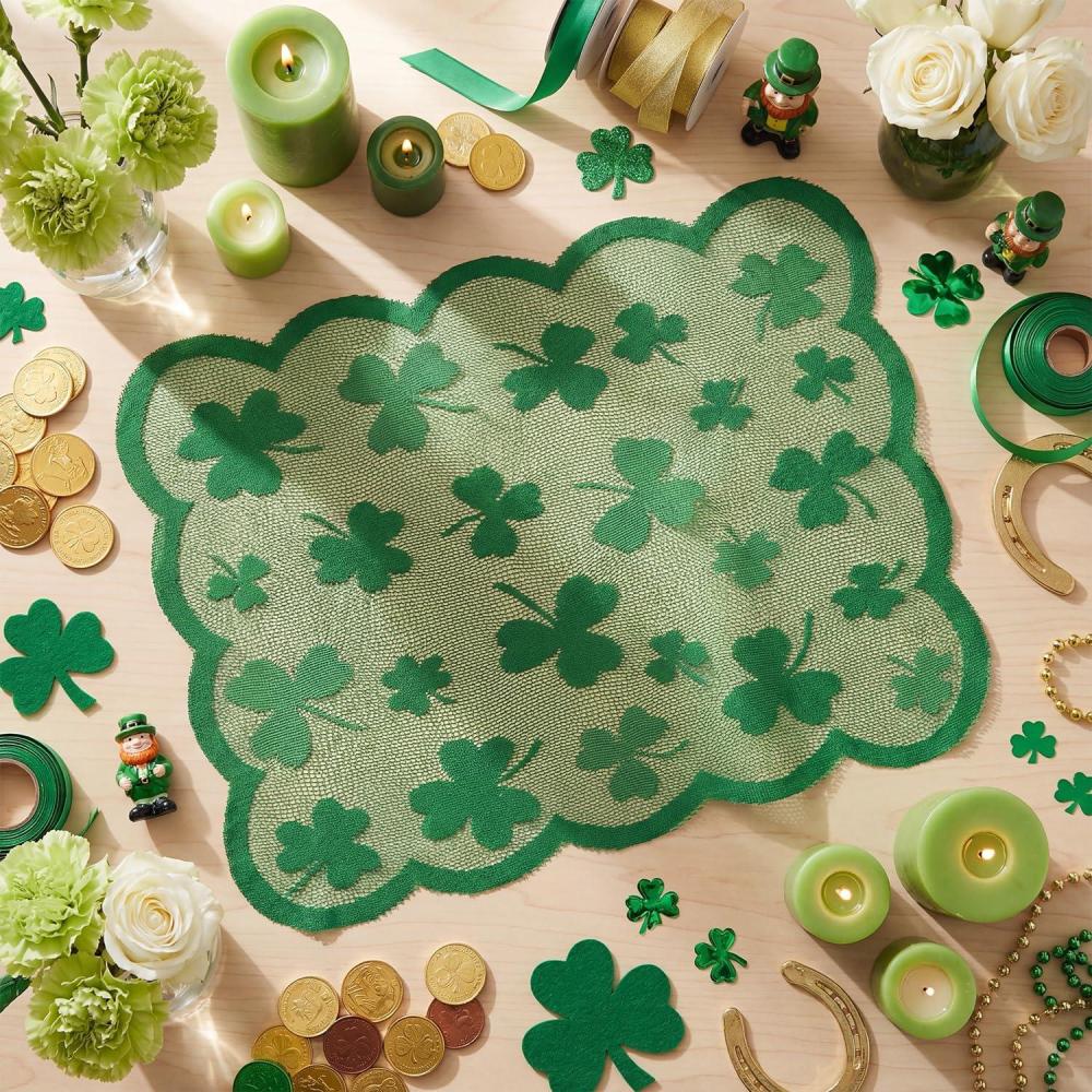 image:imageArtoid Mode Lucky Shamrocks Lace St Patricks Day Placemats Set of 2 12x18 Inch Spring Table Mats for Party Kitchen Dining DecorationGreen
