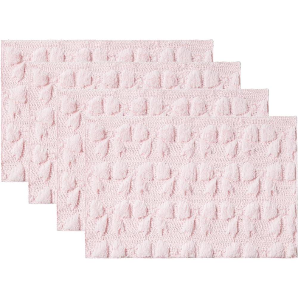 image:imageArtoid Mode Pink Bows Spring Placemats Set of 4 12x18 Inch Soft Plush Faux Fur Wool Holiday Table Mats for Party Kitchen Dining DecorationPink