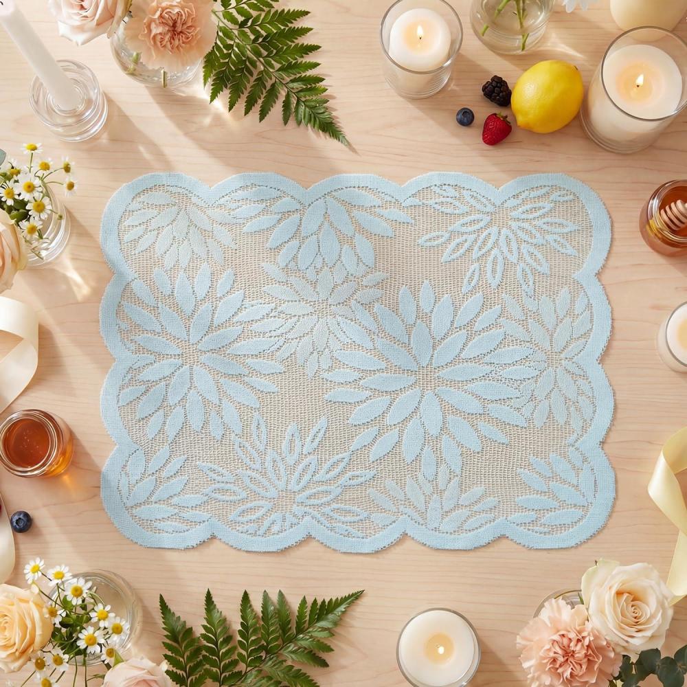 image:imageArtoid Mode Pink Dahlia Lace Placemats Set of 4 12x18 Inch Table Mats for Wedding Anniversary Party Dining Table DecorationBlue