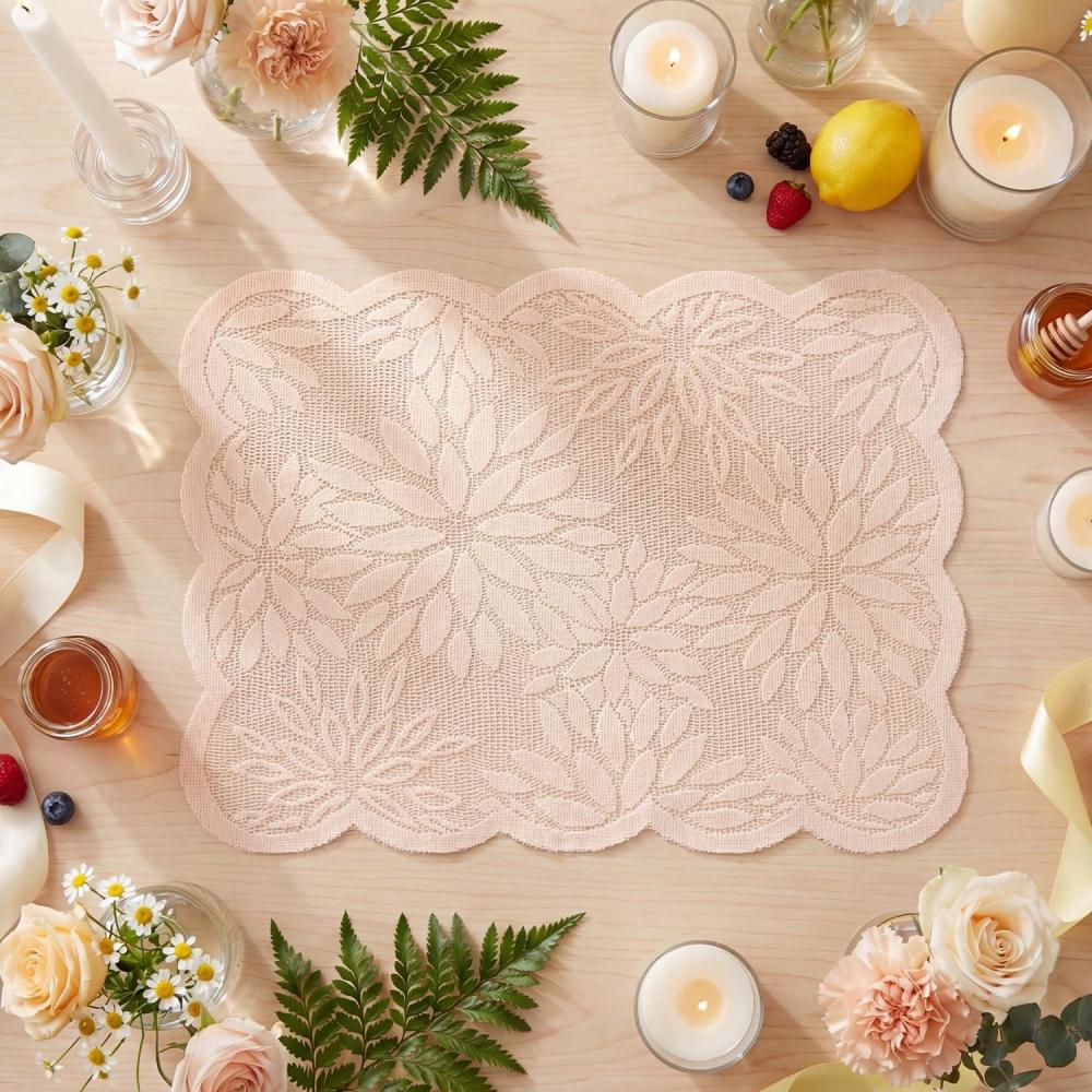 image:imageArtoid Mode Pink Dahlia Lace Placemats Set of 4 12x18 Inch Table Mats for Wedding Anniversary Party Dining Table DecorationPink