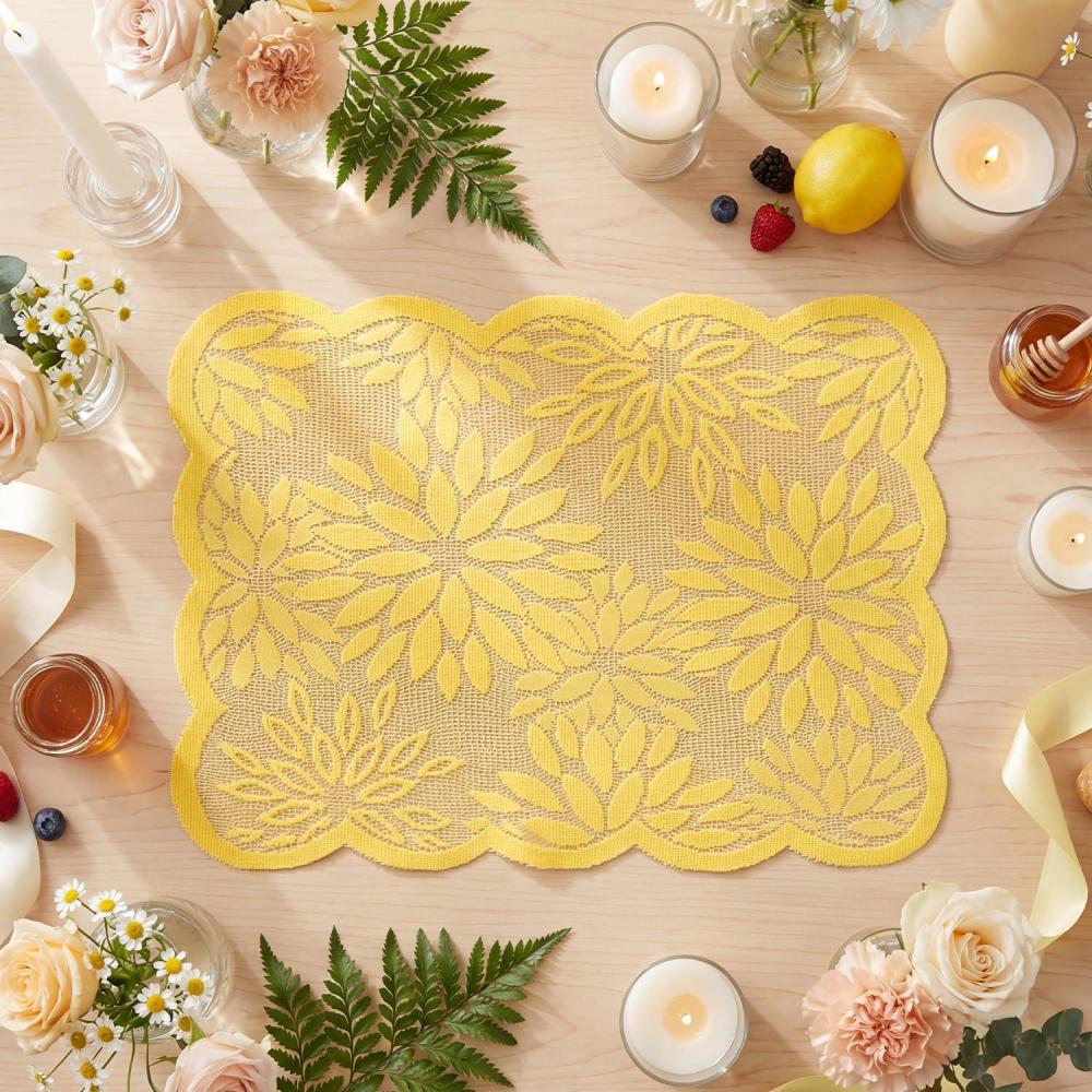image:imageArtoid Mode Pink Dahlia Lace Placemats Set of 4 12x18 Inch Table Mats for Wedding Anniversary Party Dining Table DecorationYellow