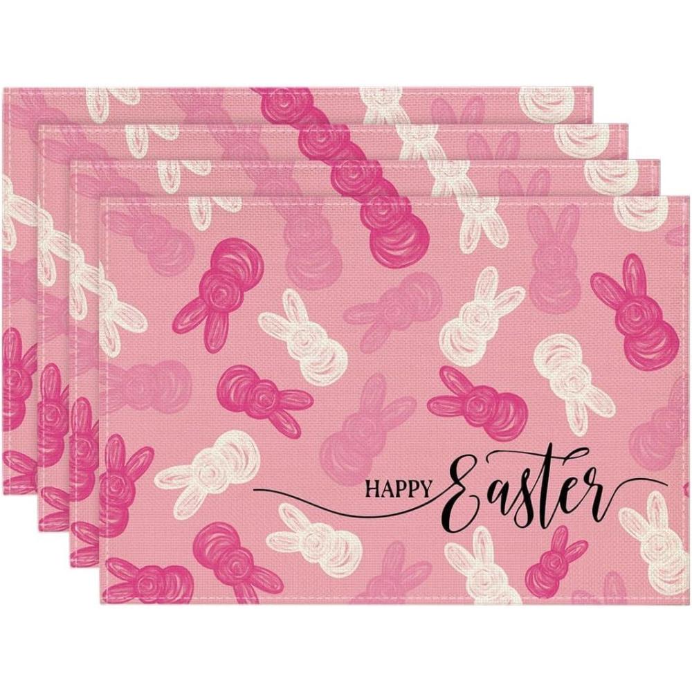 image:imageArtoid Mode Rabbit Bunny Happy Easter Placemats Set of 4 12x18 Inch Seasonal Spring Holiday Table Mats for Party Kitchen Dining DecorationPink