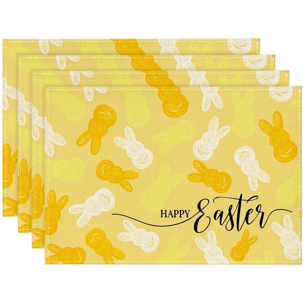 image:imageArtoid Mode Rabbit Bunny Happy Easter Placemats Set of 4 12x18 Inch Seasonal Spring Holiday Table Mats for Party Kitchen Dining DecorationYellow