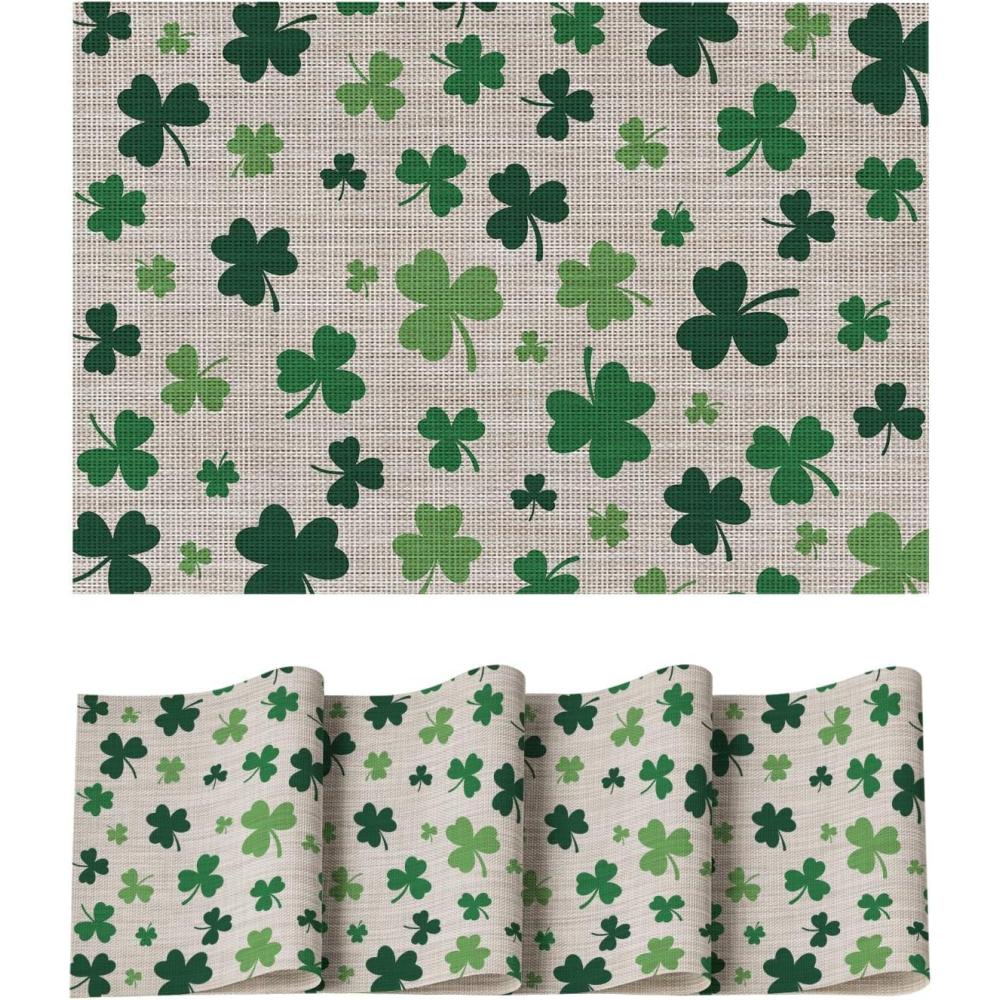 image:imageArtoid Mode Shamrock St Patricks Day Vinyl Placemats Set of 4 12x18 Inch Spring Washable Heat Resistant Plastic Place Mats for Party Dining Table Decor