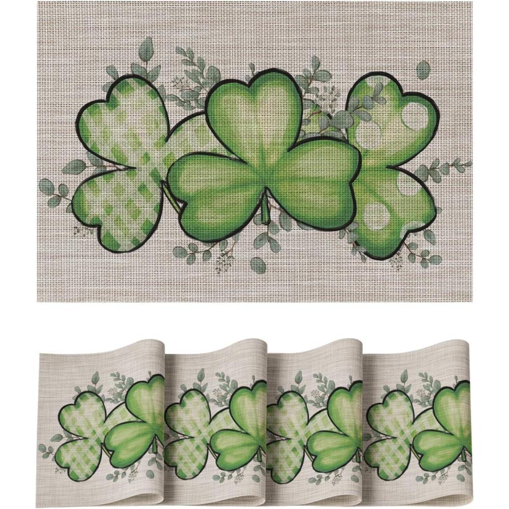 image:imageArtoid Mode Shamrock St Patricks Day Vinyl Placemats Set of 4 12x18 Inch Washable Heat Resistant Plastic Place Mats for Party Dining Table Decor