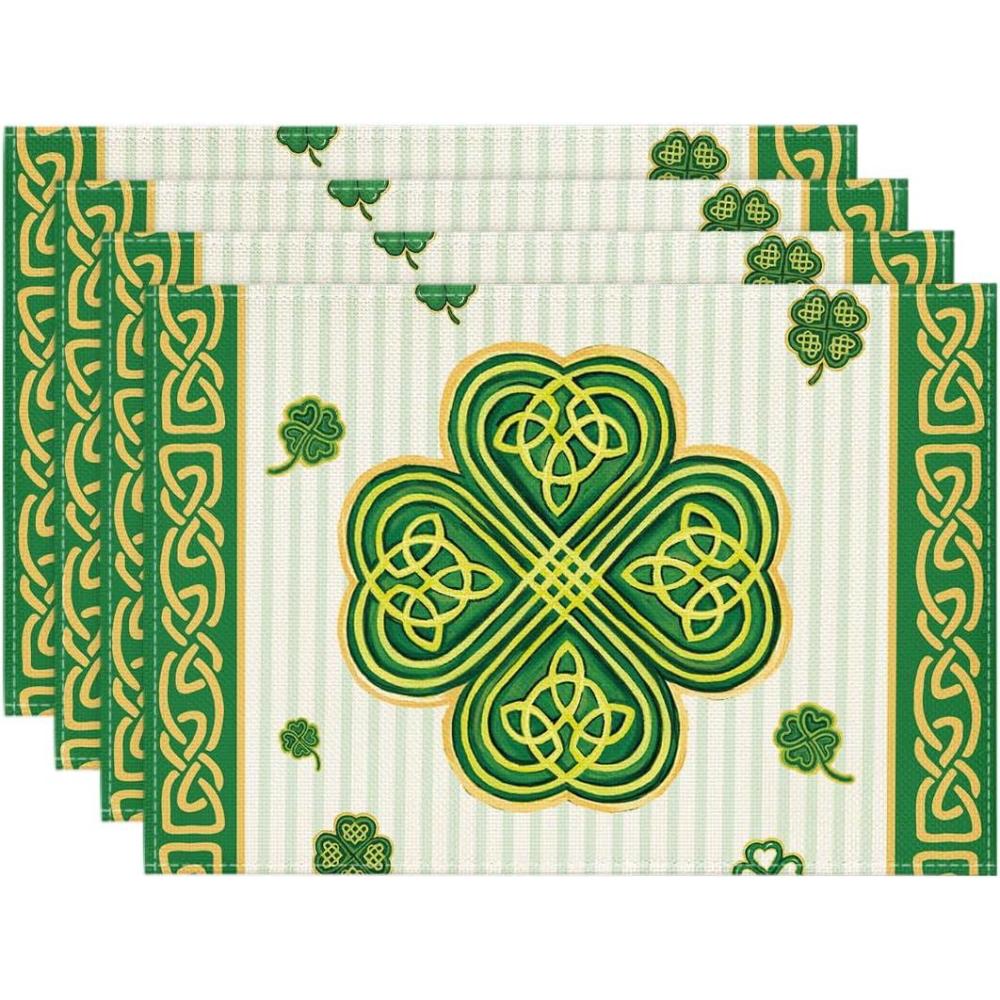 image:imageArtoid Mode Stripes Shamrock Lucky Irish St Patricks Day Placemats Set of 6 12x18 Inch Seasonal Spring Table Mats for Party Kitchen Dining DecorationBeige