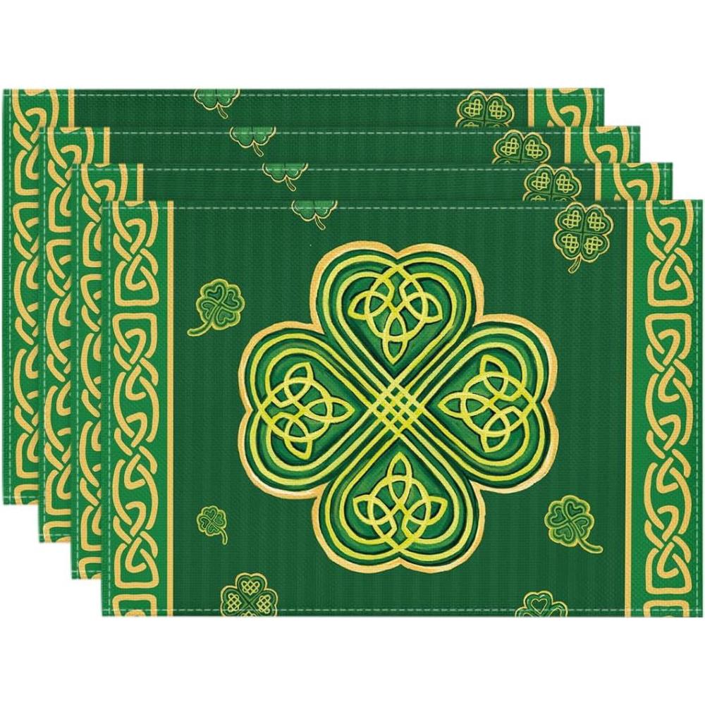 image:imageArtoid Mode Stripes Shamrock Lucky Irish St Patricks Day Placemats Set of 6 12x18 Inch Seasonal Spring Table Mats for Party Kitchen Dining DecorationGreen