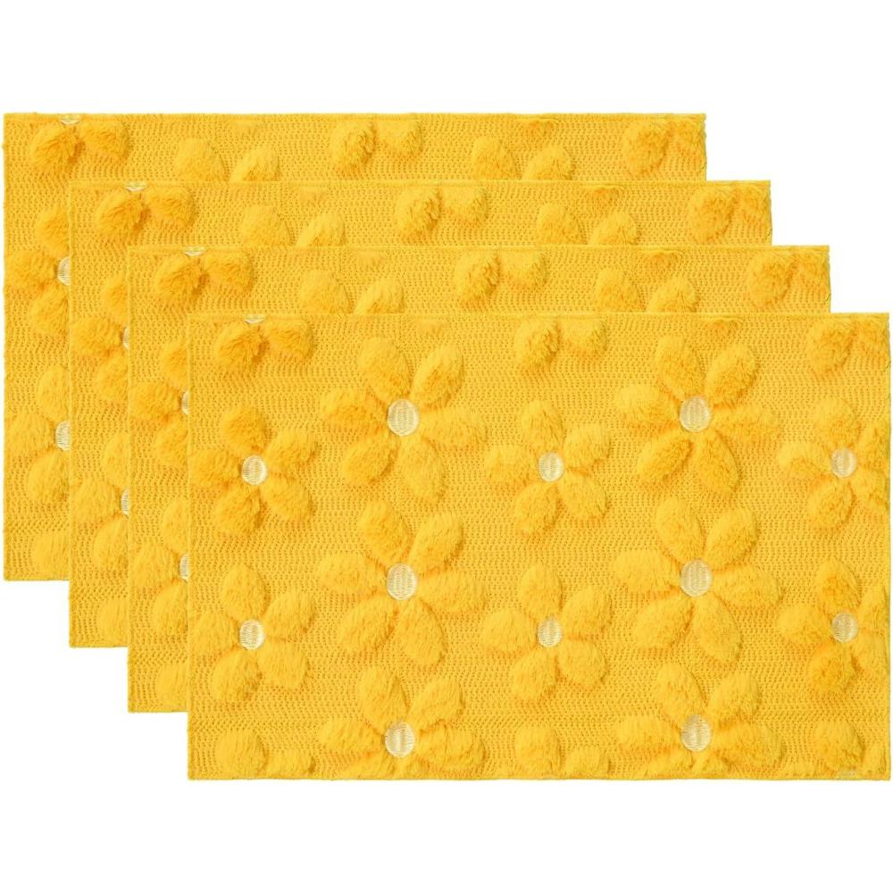 image:imageArtoid Mode Yellow Daisy Embroidery Spring Placemats Set of 4 12x18 Inch Soft Plush Faux Fur Wool Holiday Table Mats for Party Kitchen Dining DecorationOrange Yellow