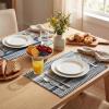 Artoid Mode Black Farmhouse Woven Braided Stripe Placemats Set of 4,12×18 Inch Seasonal Holiday Table Mats Party Kitchen Dining Decoration(Dark Blue)