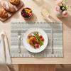 Artoid Mode Black Farmhouse Woven Braided Stripe Placemats Set of 4,12×18 Inch Seasonal Holiday Table Mats Party Kitchen Dining Decoration(Dark Grey)