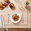 Artoid Mode Black Farmhouse Woven Braided Stripe Placemats Set of 4,12×18 Inch Seasonal Holiday Table Mats Party Kitchen Dining Decoration(Pink)