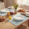 Artoid Mode Black Farmhouse Woven Braided Stripe Placemats Set of 4,12×18 Inch Seasonal Holiday Table Mats Party Kitchen Dining Decoration(Sky Blue)