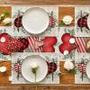 Artoid Mode Buffalo Plaid Eucalyptus Hearts Valentine Placemats Set of 2, 12×18 Inch Anniversary Wedding Table Mats for Party Kitchen Dining(Red/Beige)