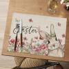 Artoid Mode Bunny Flowers Vinyl Happy Easter Placemats Set of 4, 12×18 Inch Wipeable Non-Slip Spring PVC Place Mats for Party Kitchen Dining Decor