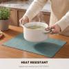 Artoid Mode Green Faux Leather Placemats Set of 4, 15 Inch Waterproof Wipeable Heat Resistant Vinyl Place Mats, Reversible Table Mats for St. Patrick’s Day Dining Decor(Blue)