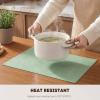 Artoid Mode Green Faux Leather Placemats Set of 4, 15 Inch Waterproof Wipeable Heat Resistant Vinyl Place Mats, Reversible Table Mats for St. Patrick’s Day Dining Decor(Sage)