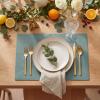 Artoid Mode Green Faux Leather Placemats Set of 4, 15 Inch Waterproof Wipeable Heat Resistant Vinyl Place Mats, Reversible Table Mats for St. Patrick’s Day Dining Decor(Blue)