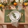 Artoid Mode Green Faux Leather Placemats Set of 4, 15 Inch Waterproof Wipeable Heat Resistant Vinyl Place Mats, Reversible Table Mats for St. Patrick’s Day Dining Decor(Olive Green)