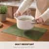 Artoid Mode Green Faux Leather Placemats Set of 4, 15 Inch Waterproof Wipeable Heat Resistant Vinyl Place Mats, Reversible Table Mats for St. Patrick’s Day Dining Decor(Olive Green)