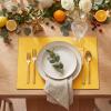 Artoid Mode Green Faux Leather Placemats Set of 4, 15 Inch Waterproof Wipeable Heat Resistant Vinyl Place Mats, Reversible Table Mats for St. Patrick’s Day Dining Decor(Yellow)